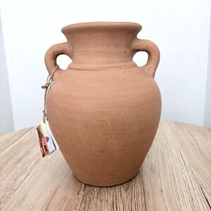 Rustic Terracotta Vase With Handles 9.25”